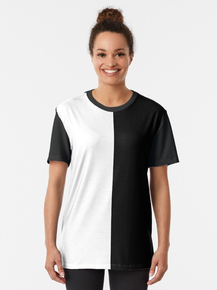 Split white and black graphic t-shirt - Women