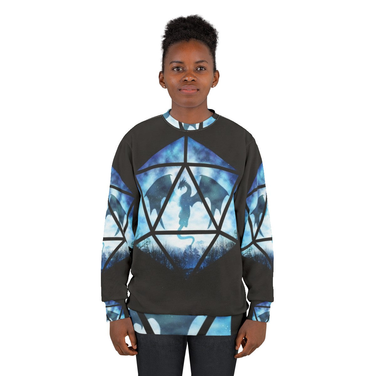 Blue Sky Ice Dragon D20 Sweatshirt - Fantasy RPG Apparel - women