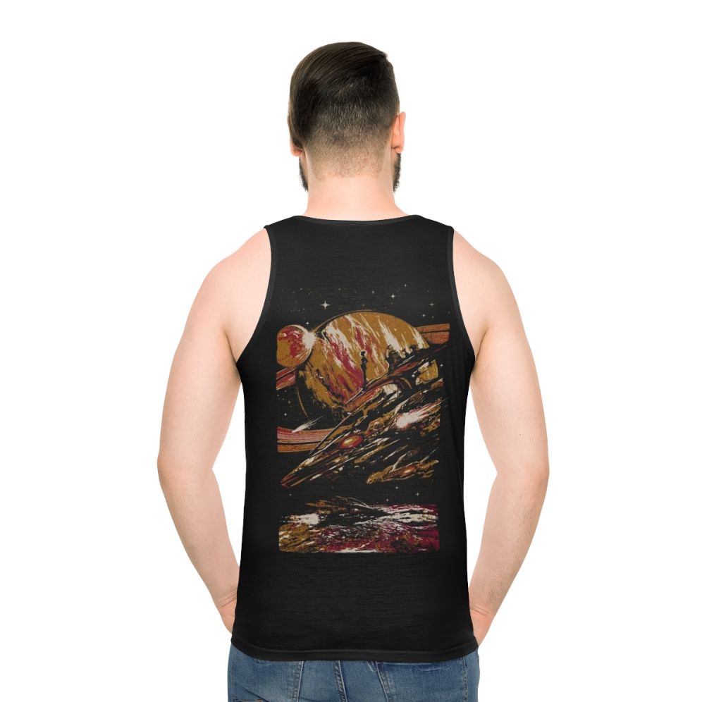 Futuristic sci-fi unisex tank top with space-themed graphics - men back