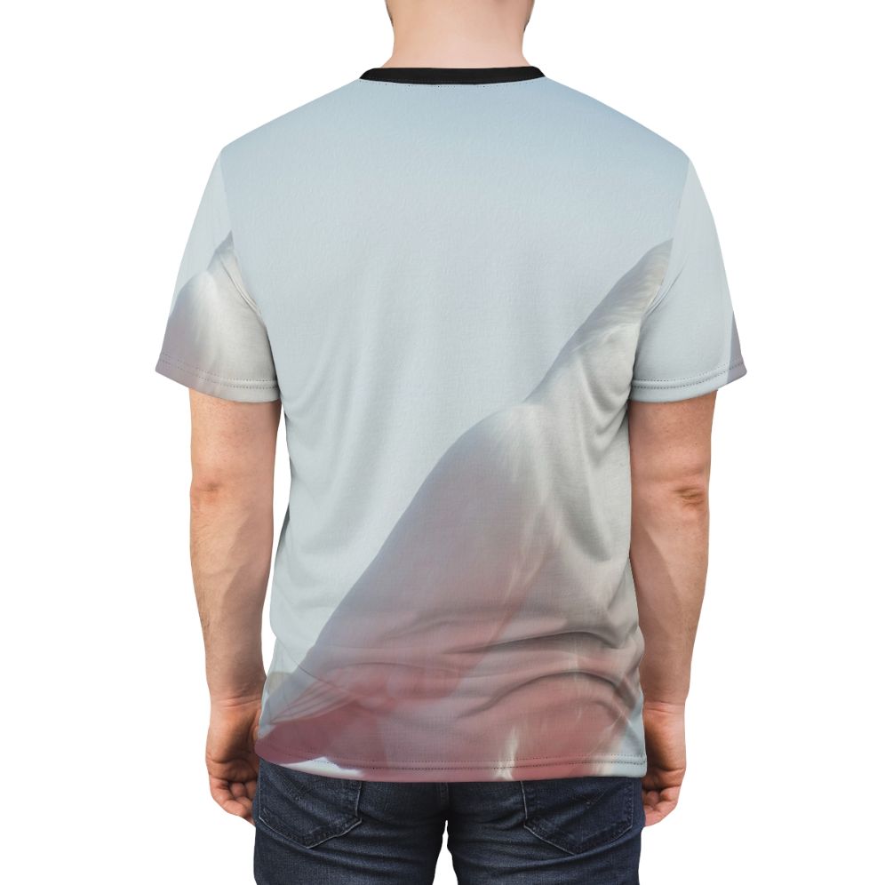 Elegant white dove bird graphic on a high-quality t-shirt for nature and animal enthusiasts. - men back