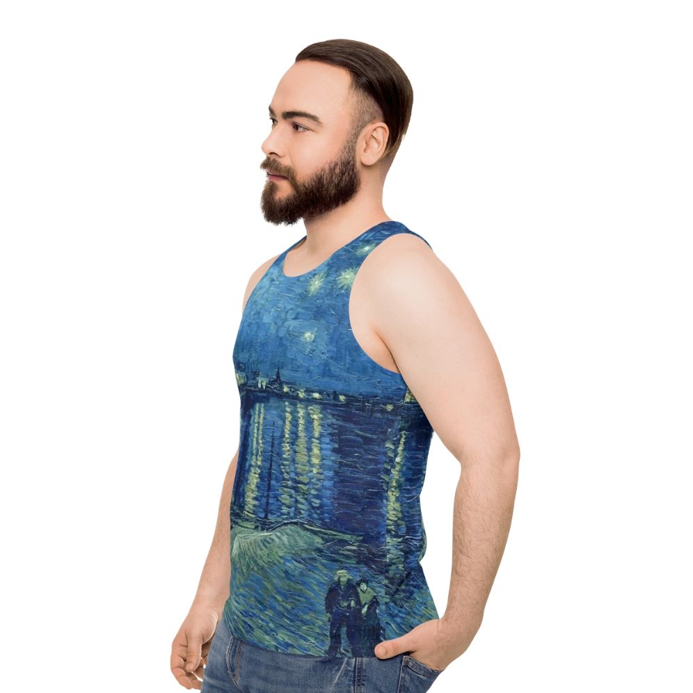 Unisex tank top featuring Van Gogh's Starry Night Over The Rhone painting - men side