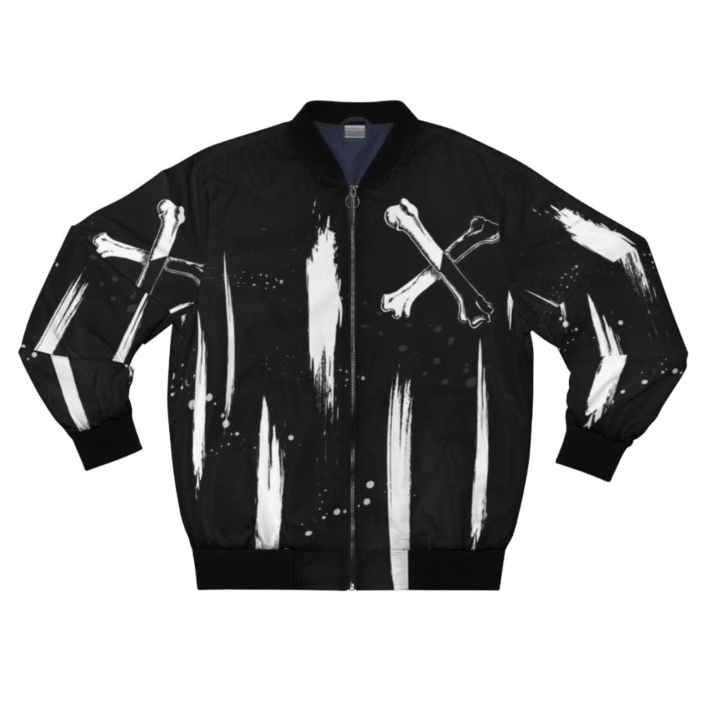 Carlos De Vil Descendants Grunge Bomber Jacket with Black and White Brush Strokes