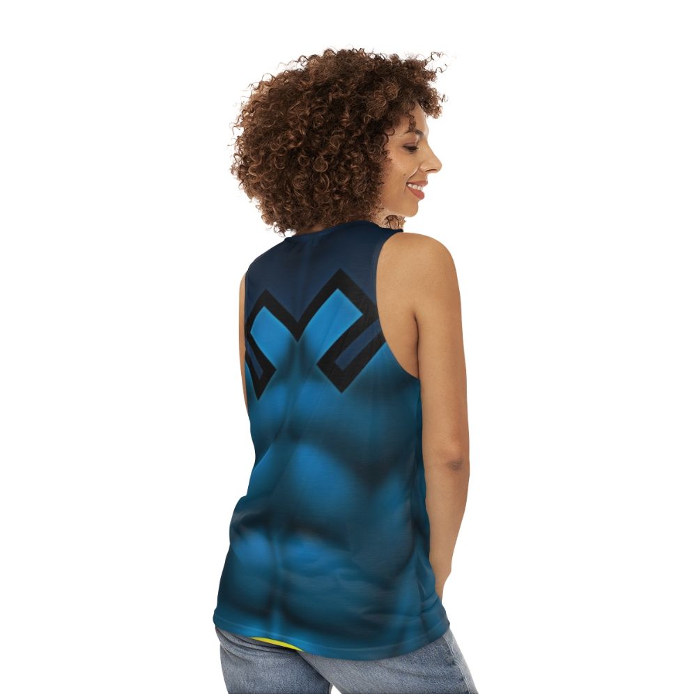 Blue Beetle superhero comic art graphic tee - women back