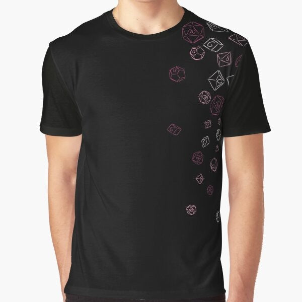 Graphic T-Shirt with Cascading Pink Dice Design for Gamers