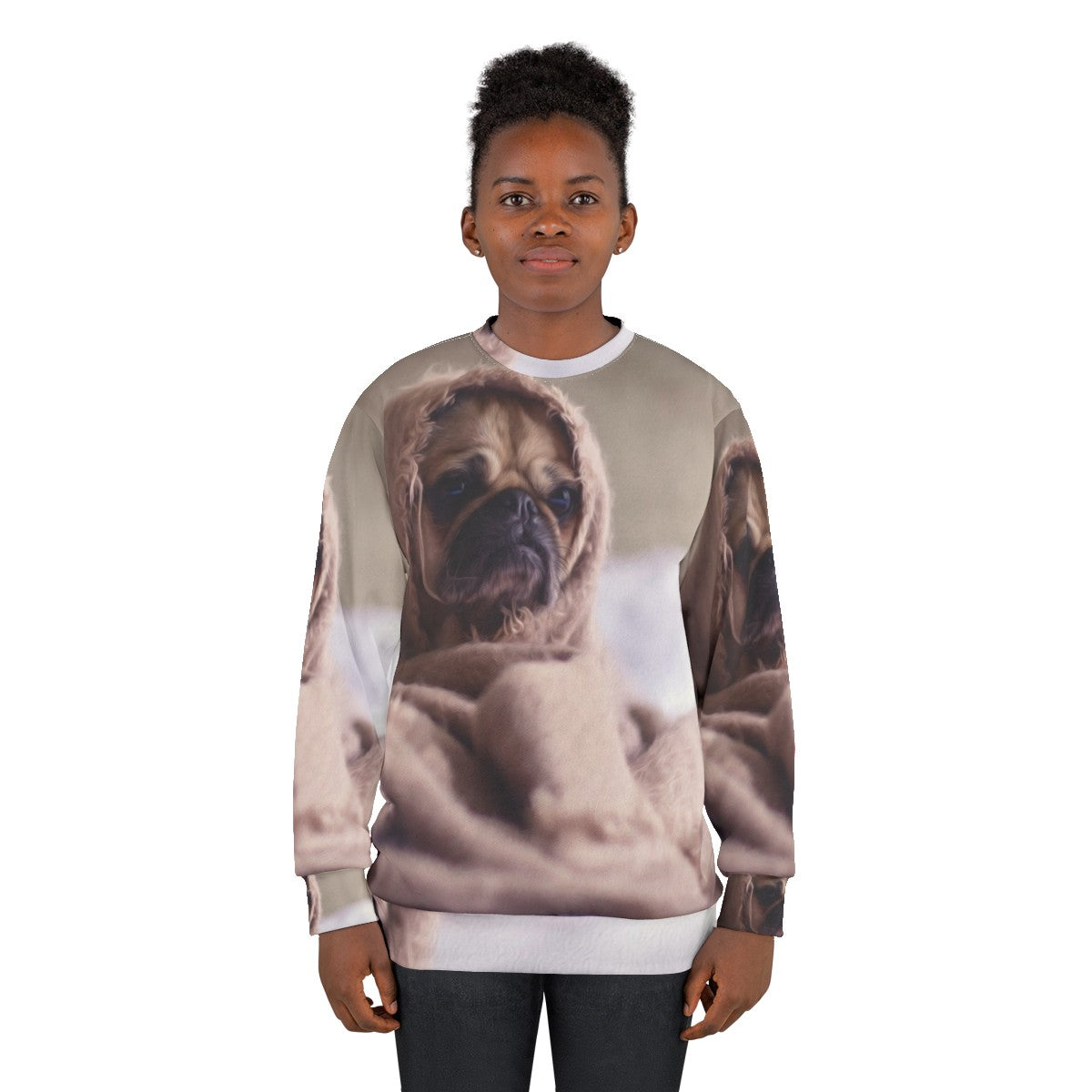 Pug Dog Sad Sweatshirt with Comfortable Animal Print Design - women