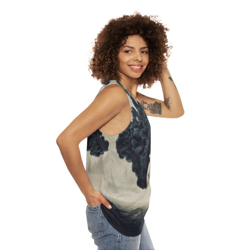 Dark surrealism unisex tank top with selfie design - women side