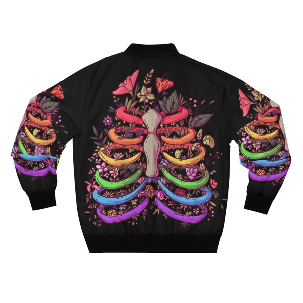 Colorful flower rib bomber jacket with LGBT pride flag design - Back