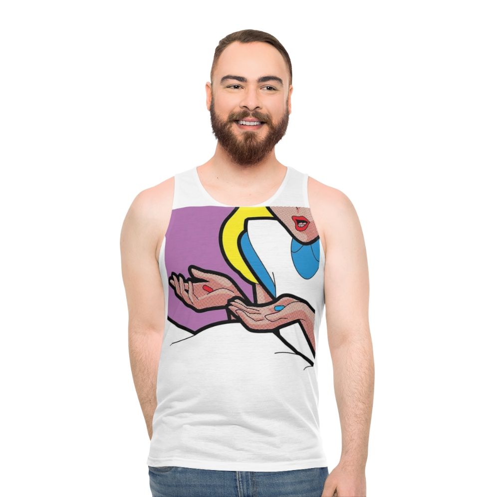 Down the Rabbit Hole Unisex Tank Top with Alice in Wonderland Inspired Design - men