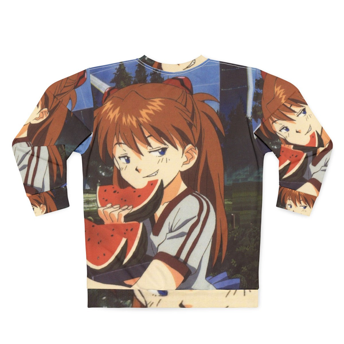 Smug anime sweatshirt with Evangelion inspired watermelon design - Back