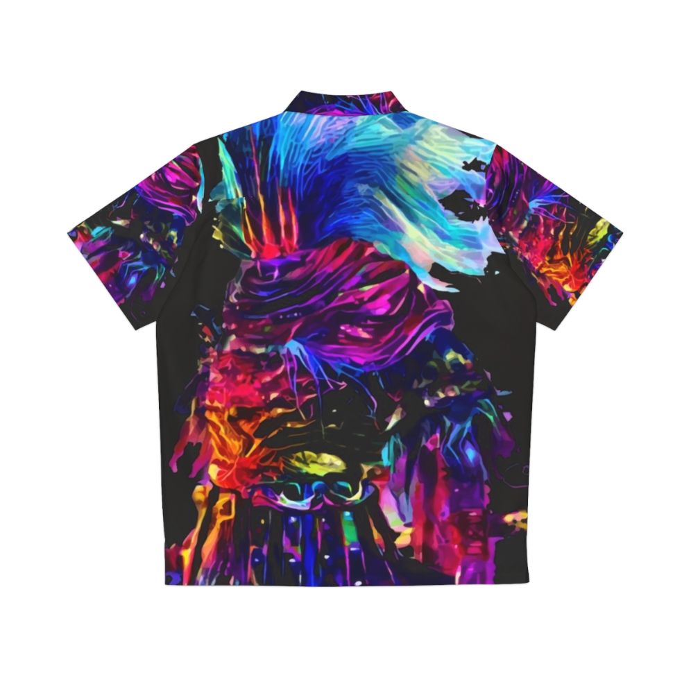 Dark synthwave fantasy Hawaiian shirt with gaming and horror elements - Back