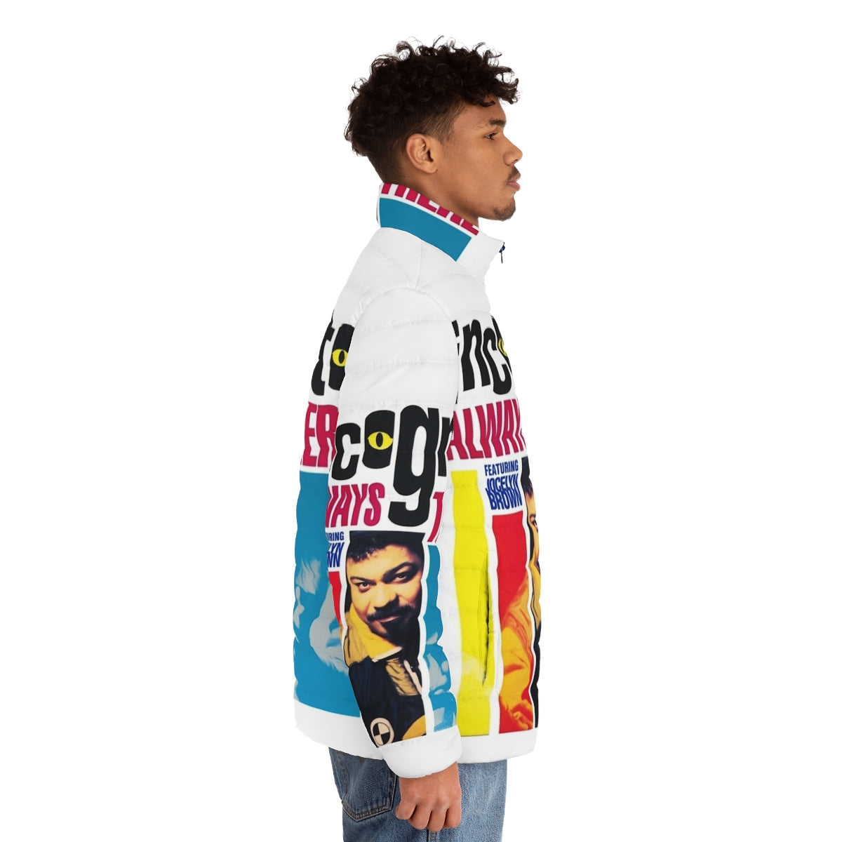 Incognito puffer jacket with jazz, funk, and soul music inspired design - men side right