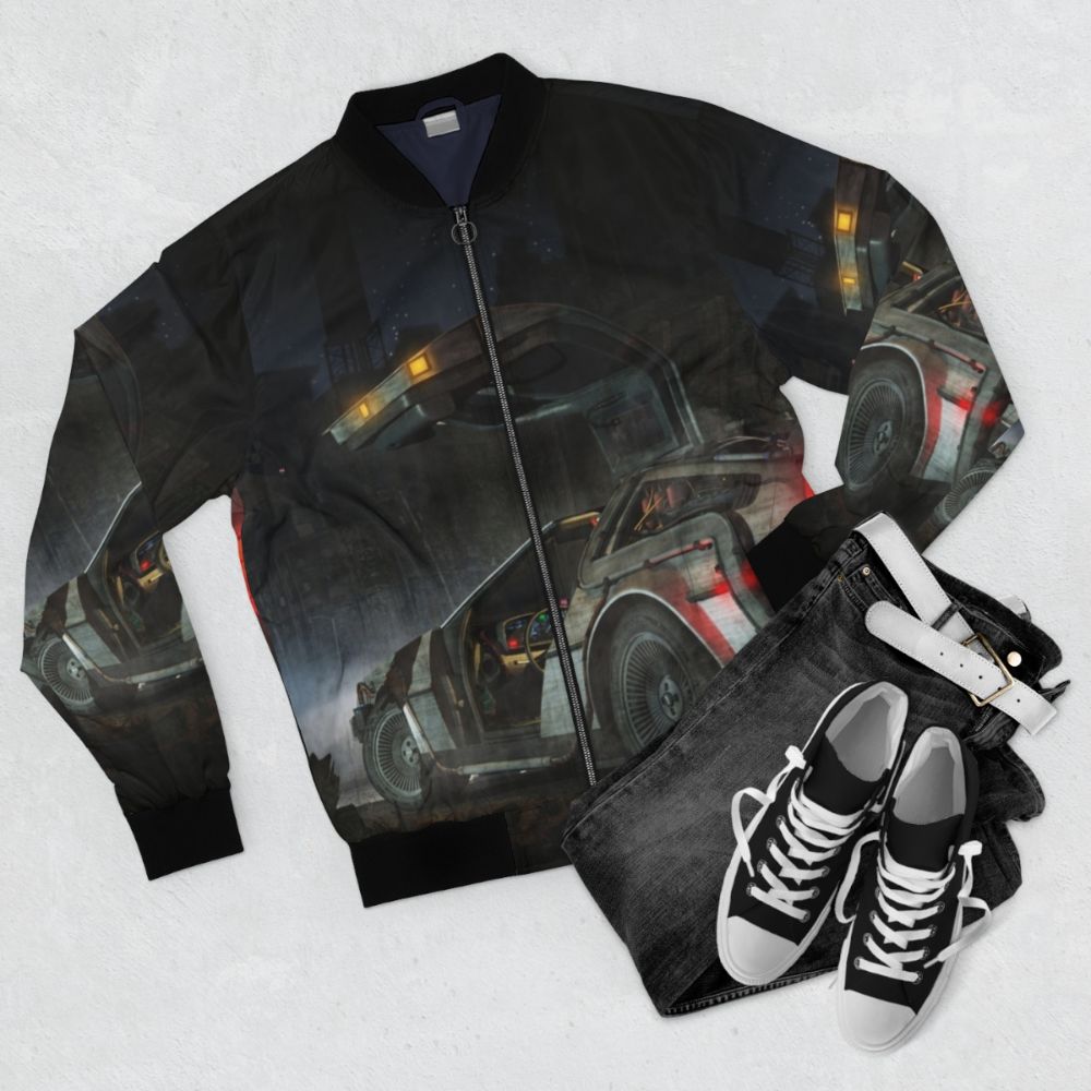 Retro Back to the Future Delorean Bomber Jacket - Flat lay