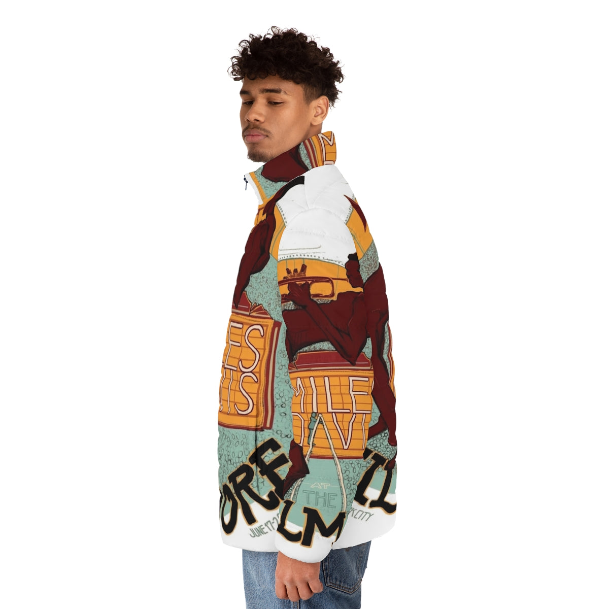 Miles Davis Jazz Puffer Jacket featuring Fillmore Concert Inspired Design - men side left