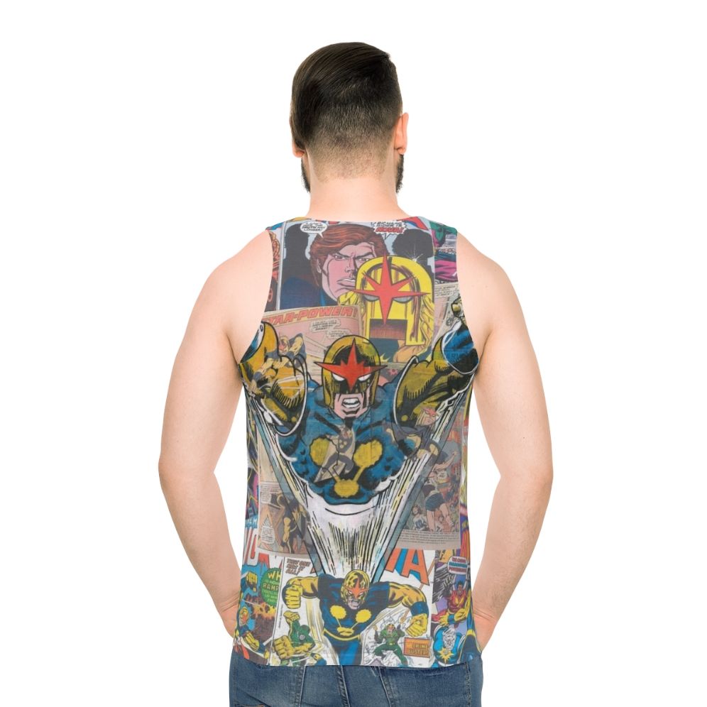 Vintage superhero comic nova unisex tank top - men back