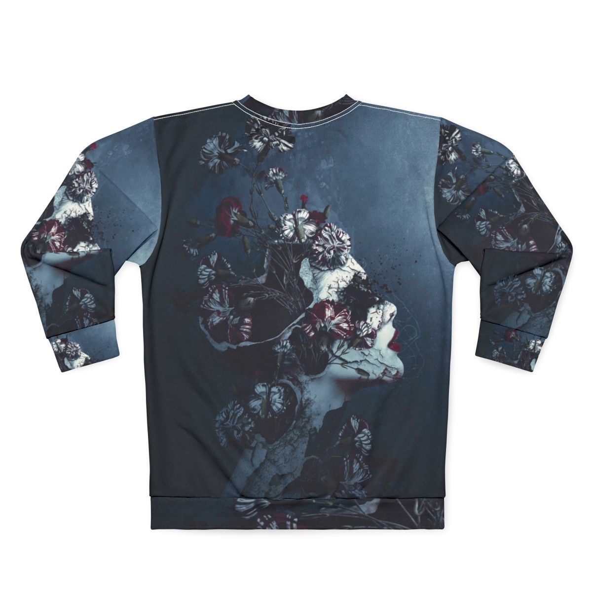 Floral grunge sweatshirt for women with dark and surreal design - Back