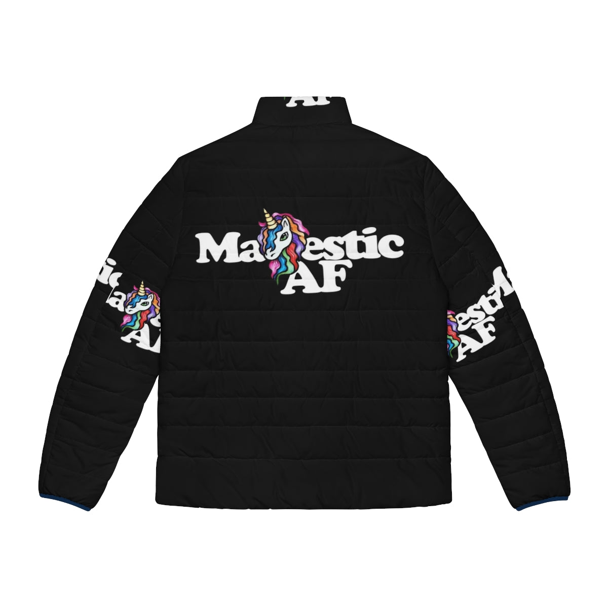 Majestic unicorn puffer jacket with retro rainbow aesthetic - Back