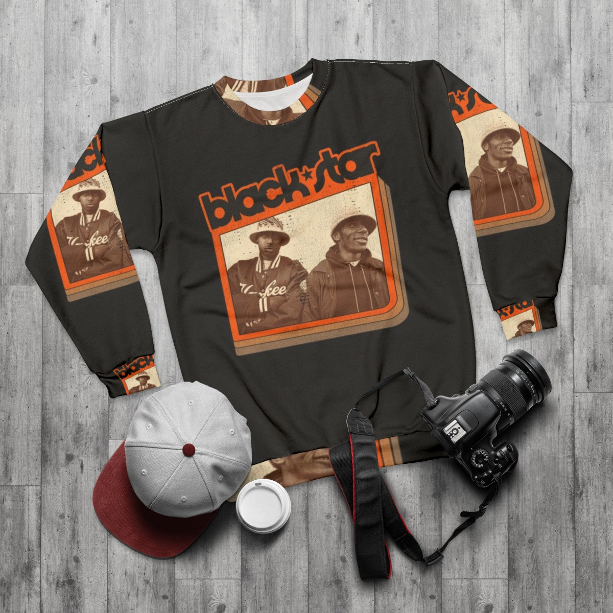 Black Star Hip Hop Sweatshirt - flat lay