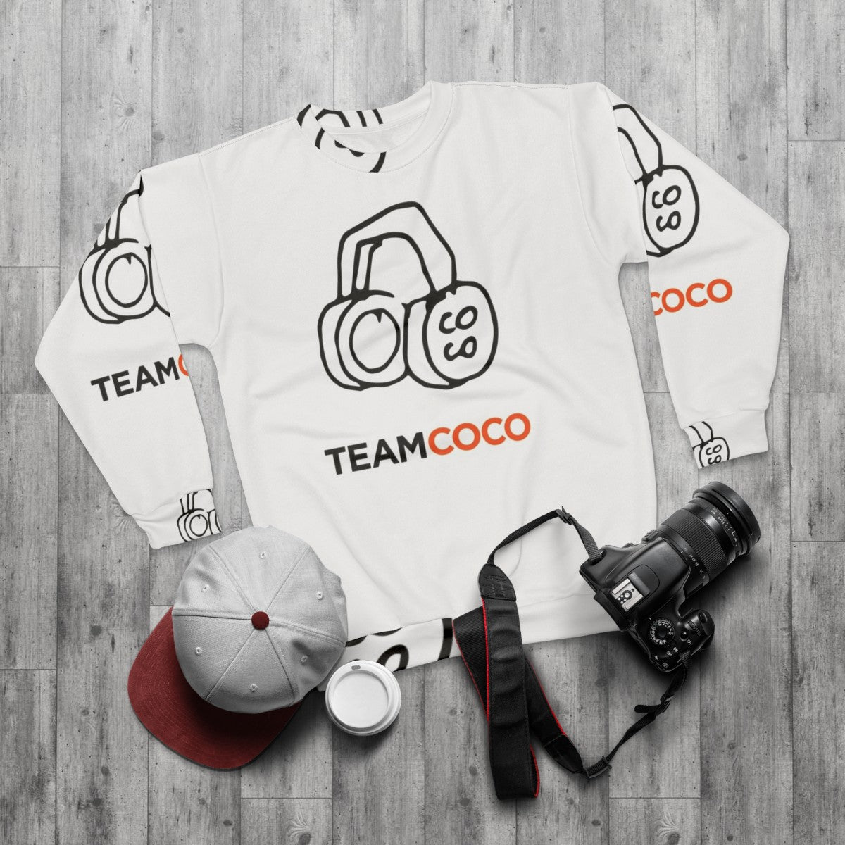 Conan O'Brien Team Coco Headphones Doodle Sweatshirt - flat lay