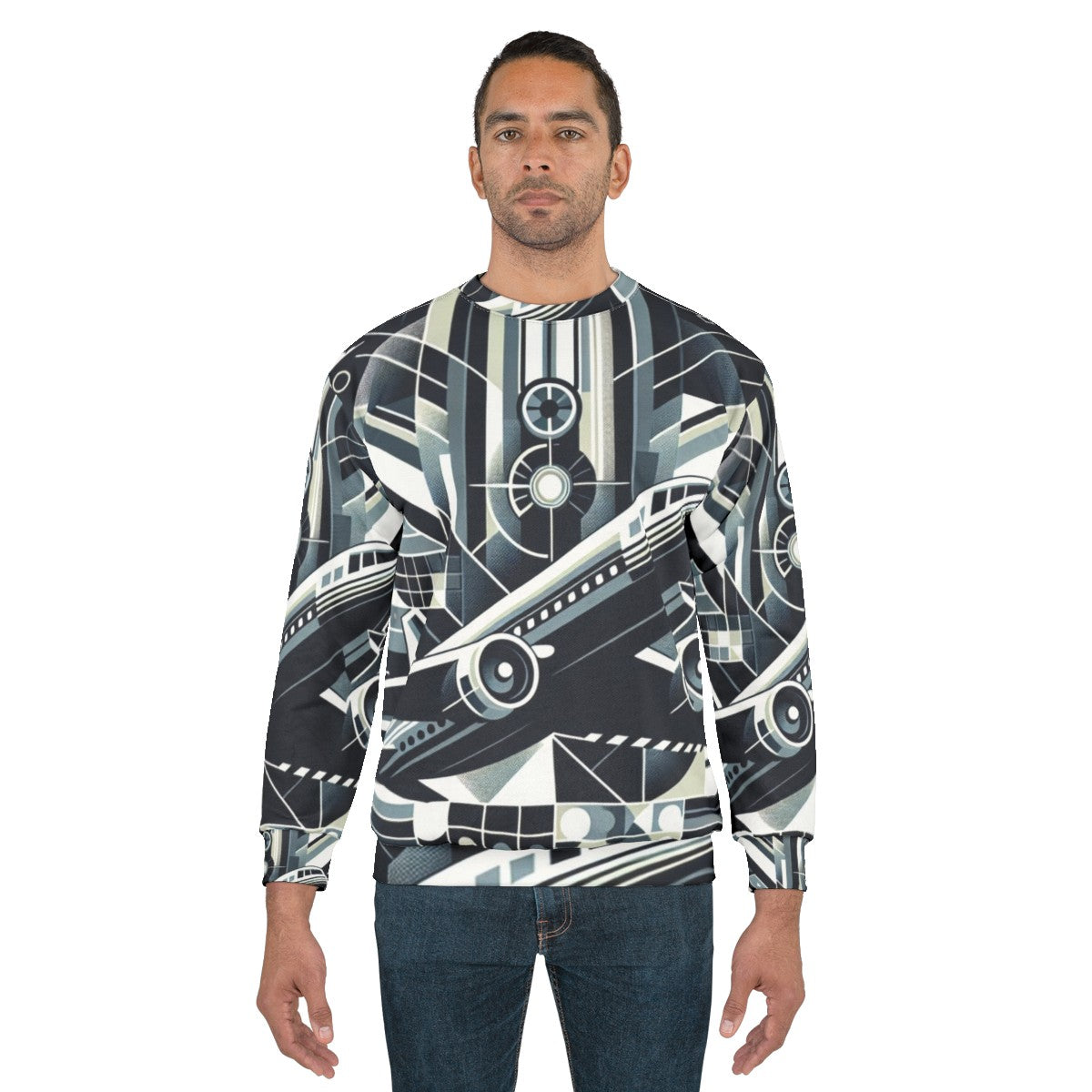 Skyward bound sweatshirt with aviation inspired abstract technology design - men