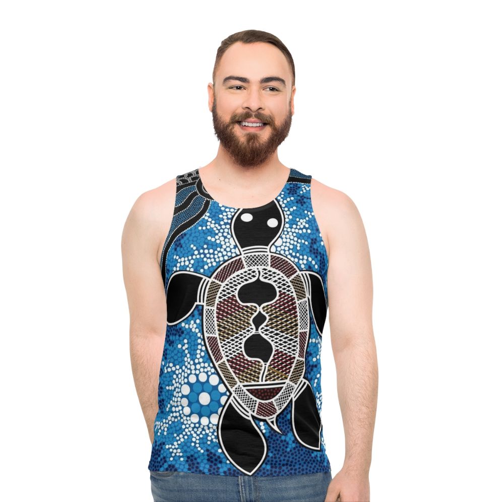 Authentic Aboriginal Art Sea Turtles Unisex Tank Top - men