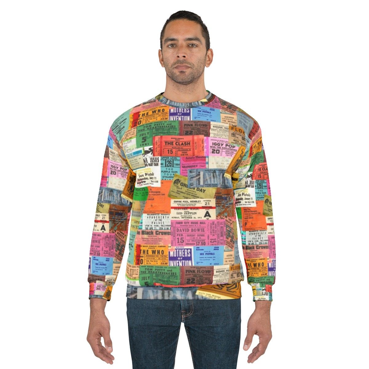 Vintage concert sweatshirt with ticket stubs design - men