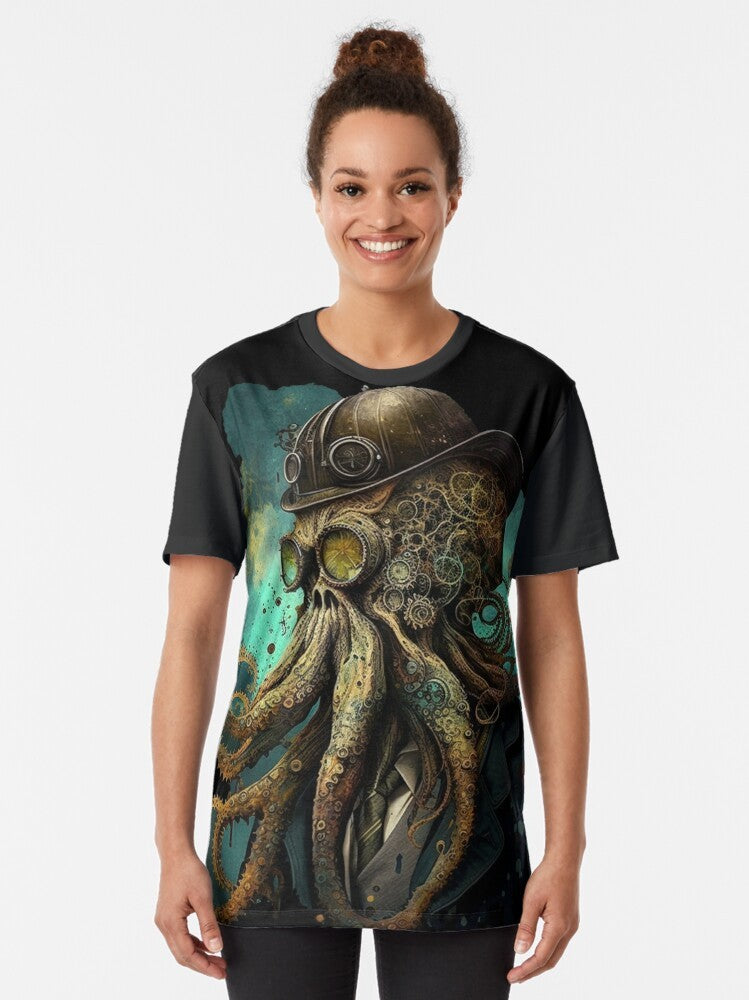 Steampunk illustration of a mechanical octopus with Cthulhu-inspired design - Women