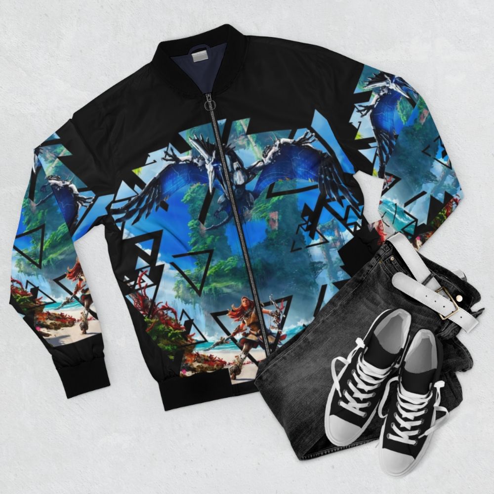 Horizon Forbidden West PlayStation 5 Bomber Jacket with Aloy Character - Flat lay