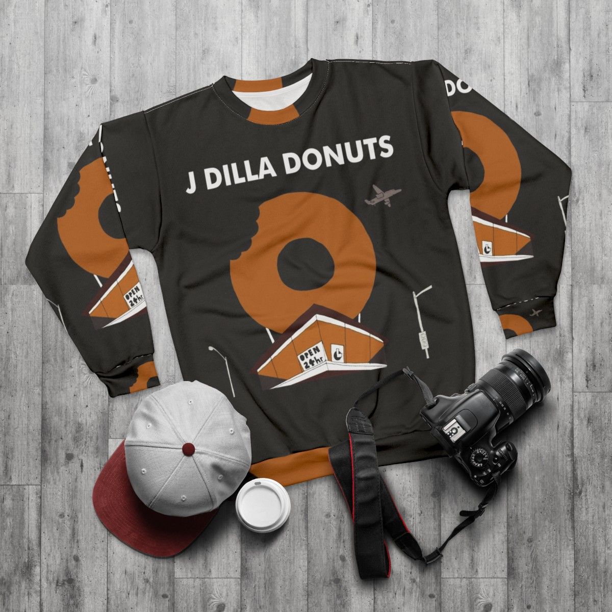 J Dilla Iconic Music Producer Hip Hop Sweatshirt - flat lay