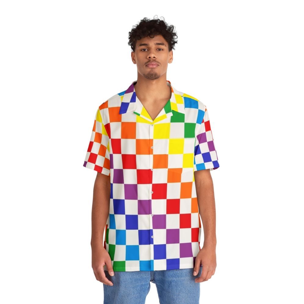 Checkered rainbow pattern hawaiian shirt - People Front