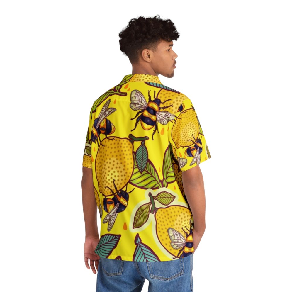 Yellow Hawaiian shirt with lemon and bee garden design - People Back