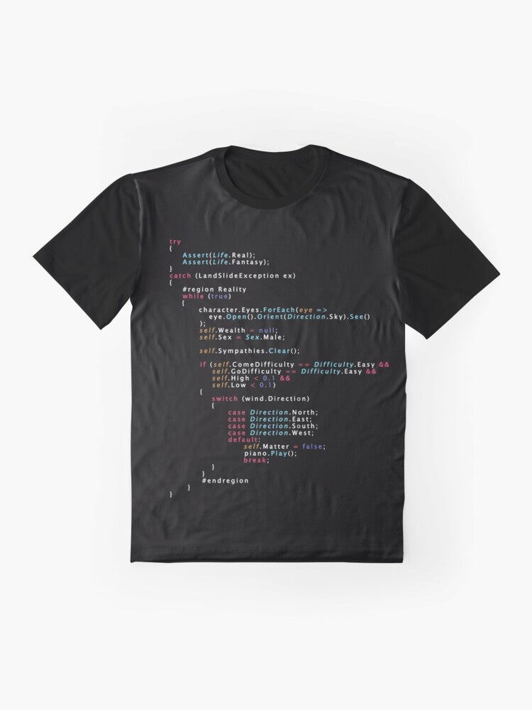 Programmer Coding Graphic T-Shirt with "Is This The Real Life" Queen Inspired Design - Flat lay