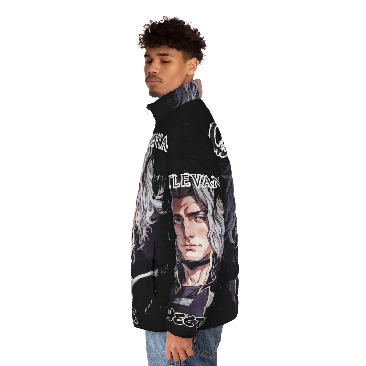 Castlevania Hector Puffer Jacket featuring the iconic Forge Master from the Netflix series - men side left