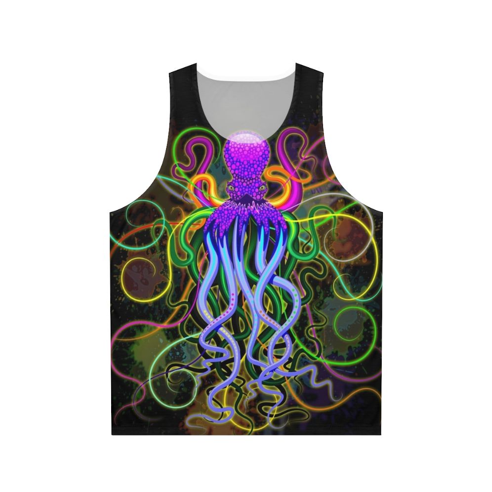 Colorful psychedelic octopus with luminescent tentacles