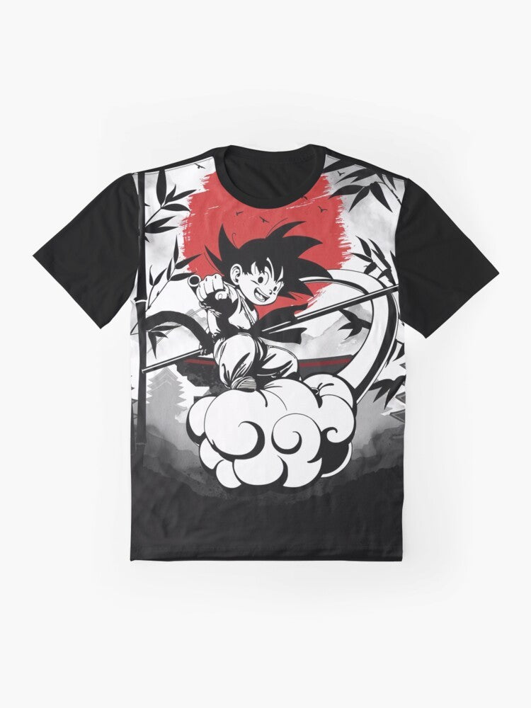 A graphic t-shirt featuring the iconic character Goku from the anime series Dragon Ball Z. - Flat lay