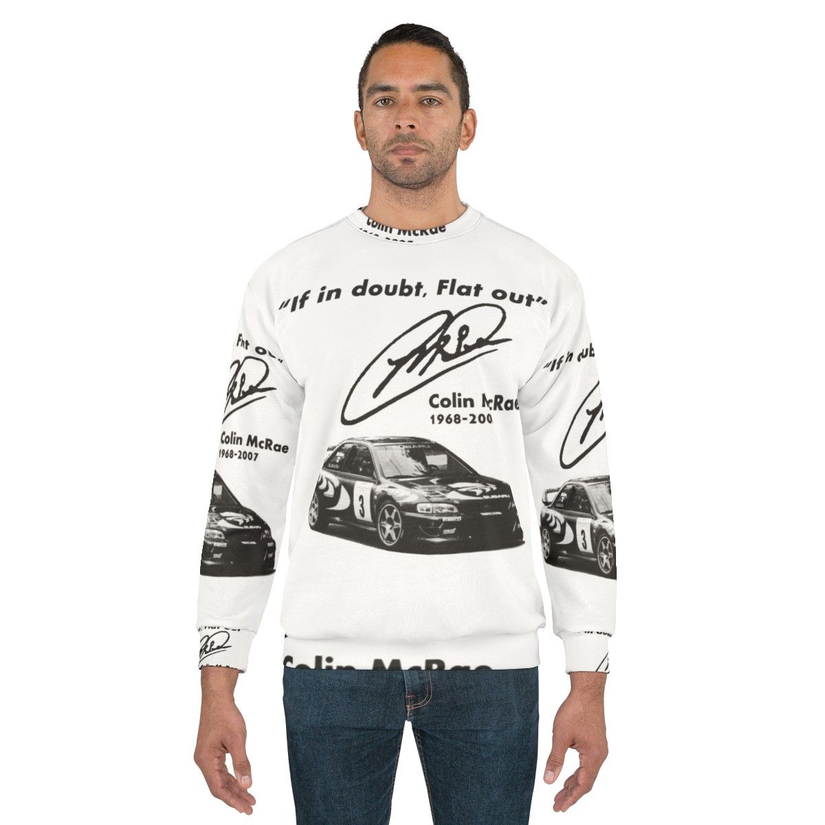 Subaru sweatshirt with "If In Doubt, Flat Out" motorsport design - men