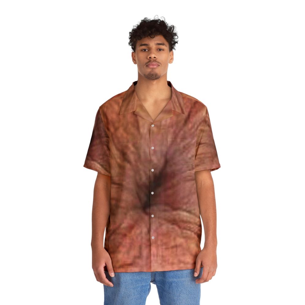 Bold big butthole design on a vibrant Hawaiian shirt - People Front