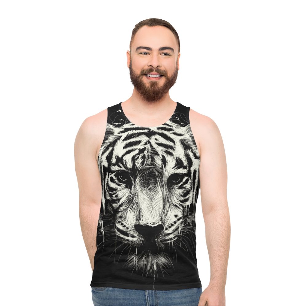 Interconnected unisex tank top with nature-inspired graphics - men