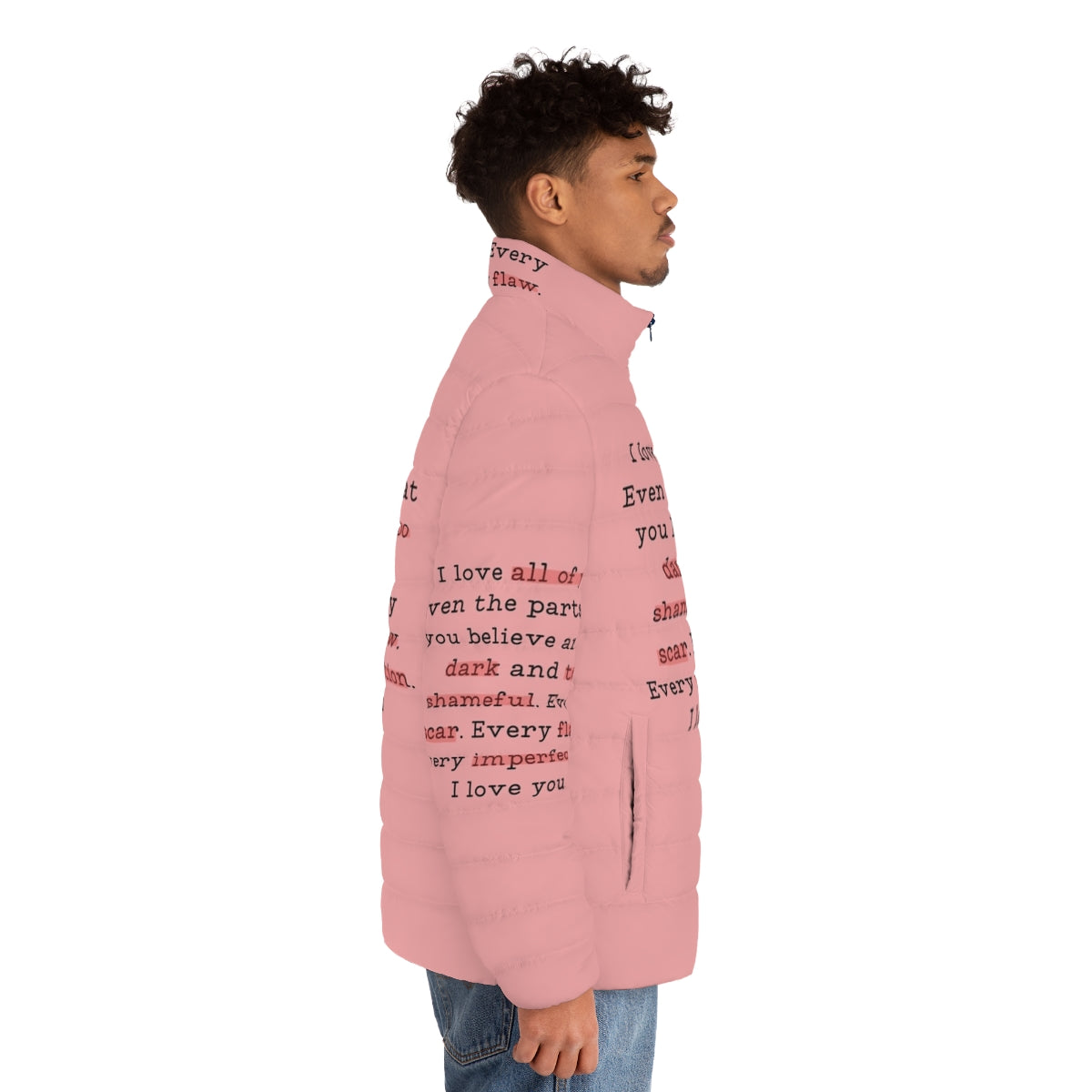 Daphne Bridgerton Inspired Puffer Jacket with Bridgerton Quote - men side right