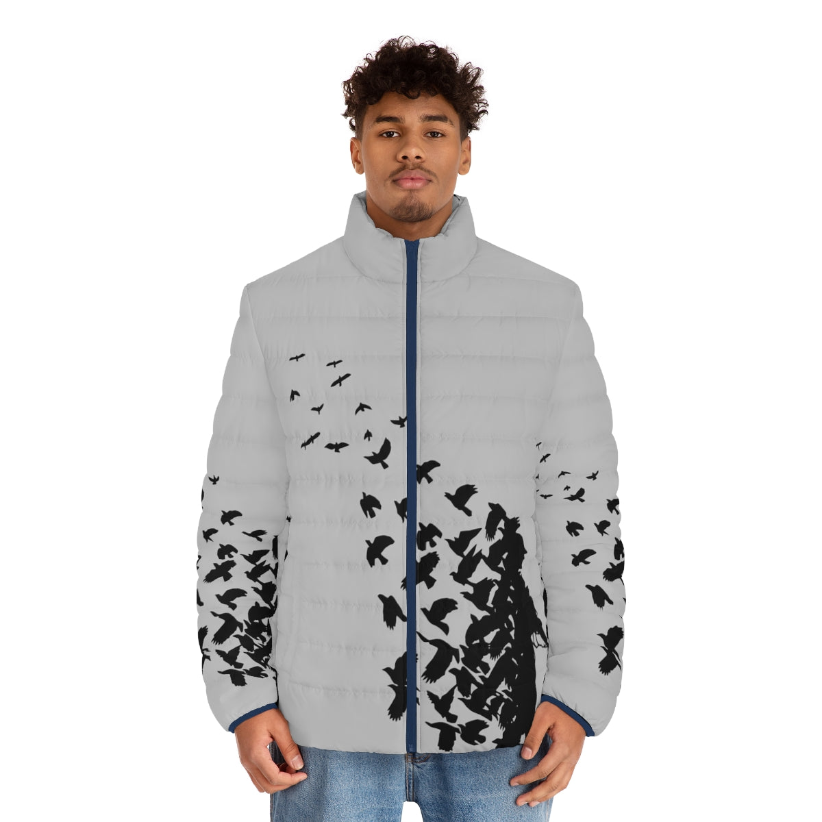 Banksy Birds Puffer Jacket with Graffiti-Inspired Art Design - men front