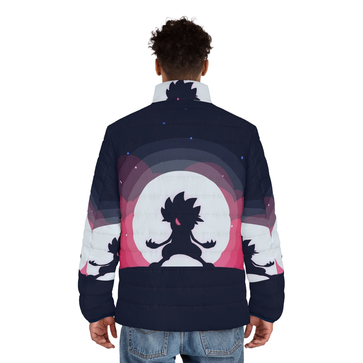 Lycanroc inspired puffer jacket with moon design - men back