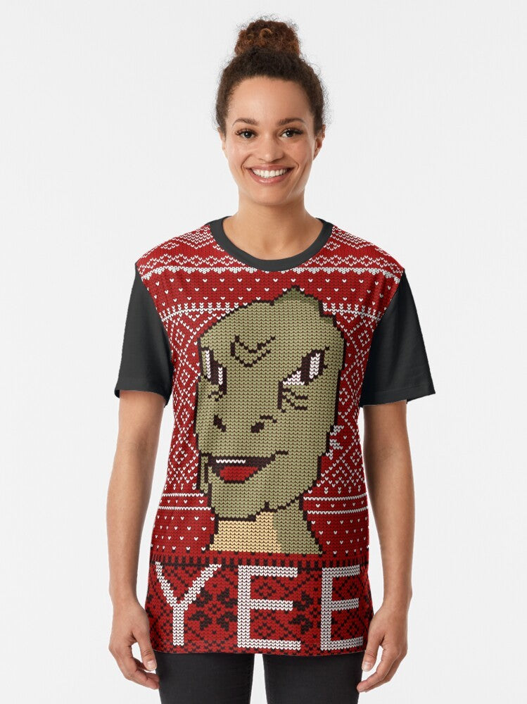 Ugly Christmas Sweater 2019 - Yee Meme Dinosaur Graphic T-Shirt - Women