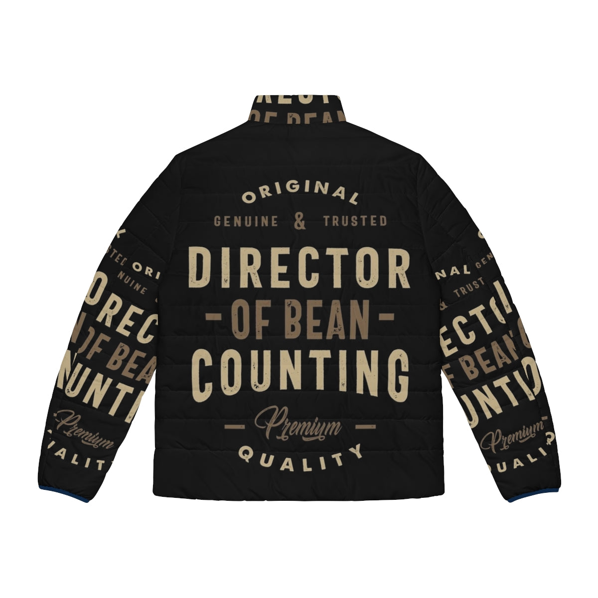 Director of Bean Counting wearing a puffer jacket for business professionals - Back