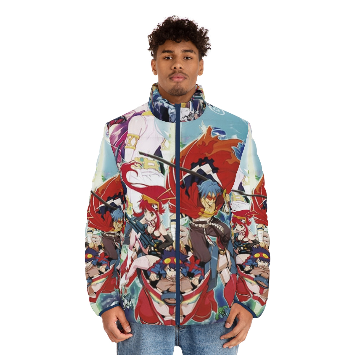 Tengen Toppa Gurren Lagann Anime Puffer Jacket featuring Kamina, Yoko, and Nia - men front