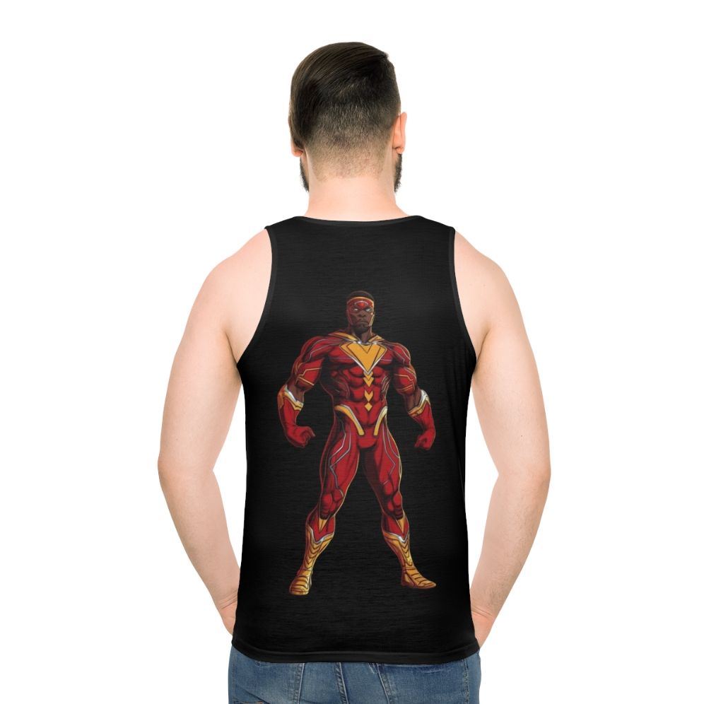 Superhero black unisex tank top - men back