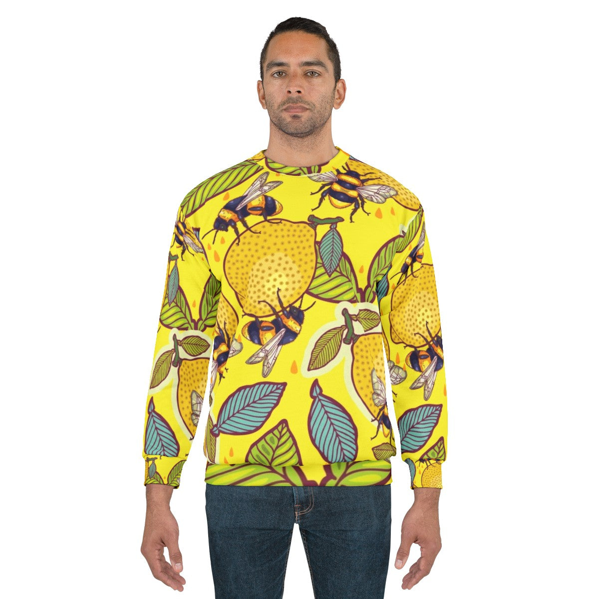 Colorful yellow lemon and bee garden sweatshirt - men