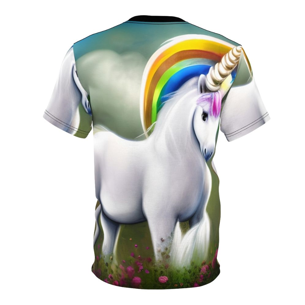 Illustration of a majestic fantasy unicorn with a golden horn on a t-shirt - Back