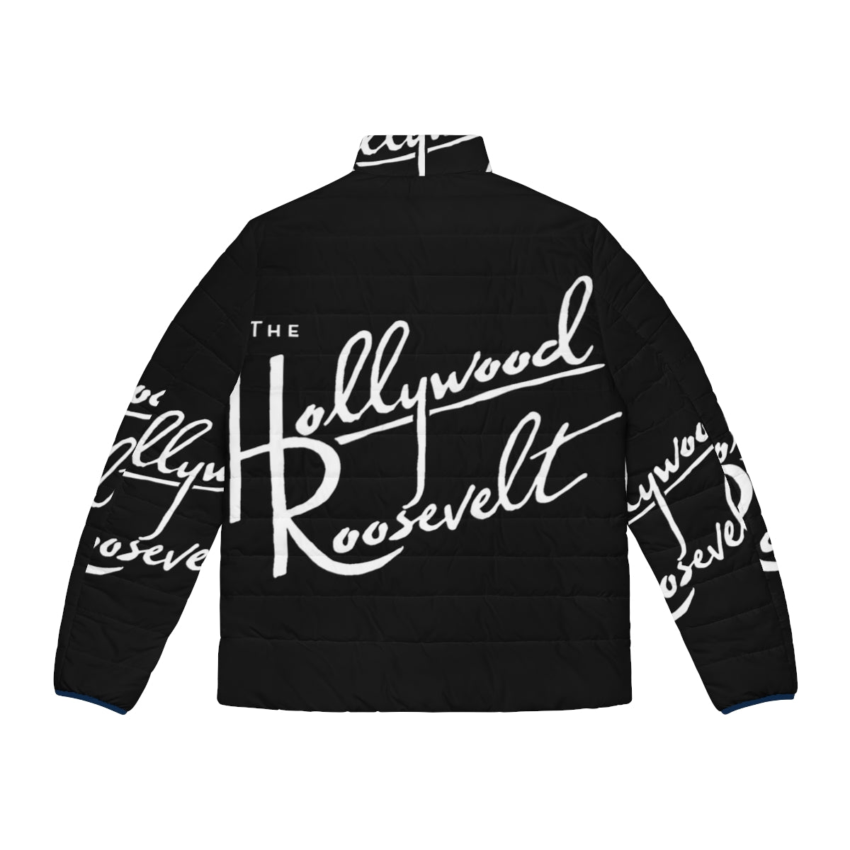 Stylish puffer jacket featuring the Hollywood Roosevelt design - Back