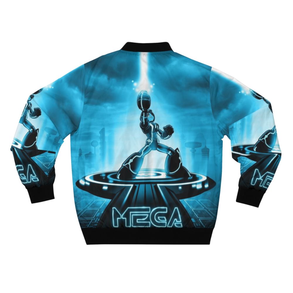 Mega Man inspired bomber jacket featuring a retro video game and movie mashup design - Back