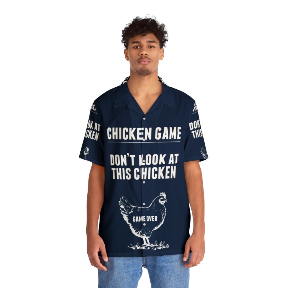 Funny chicken Hawaiian shirt with "Chicken Game" graphic - People Front