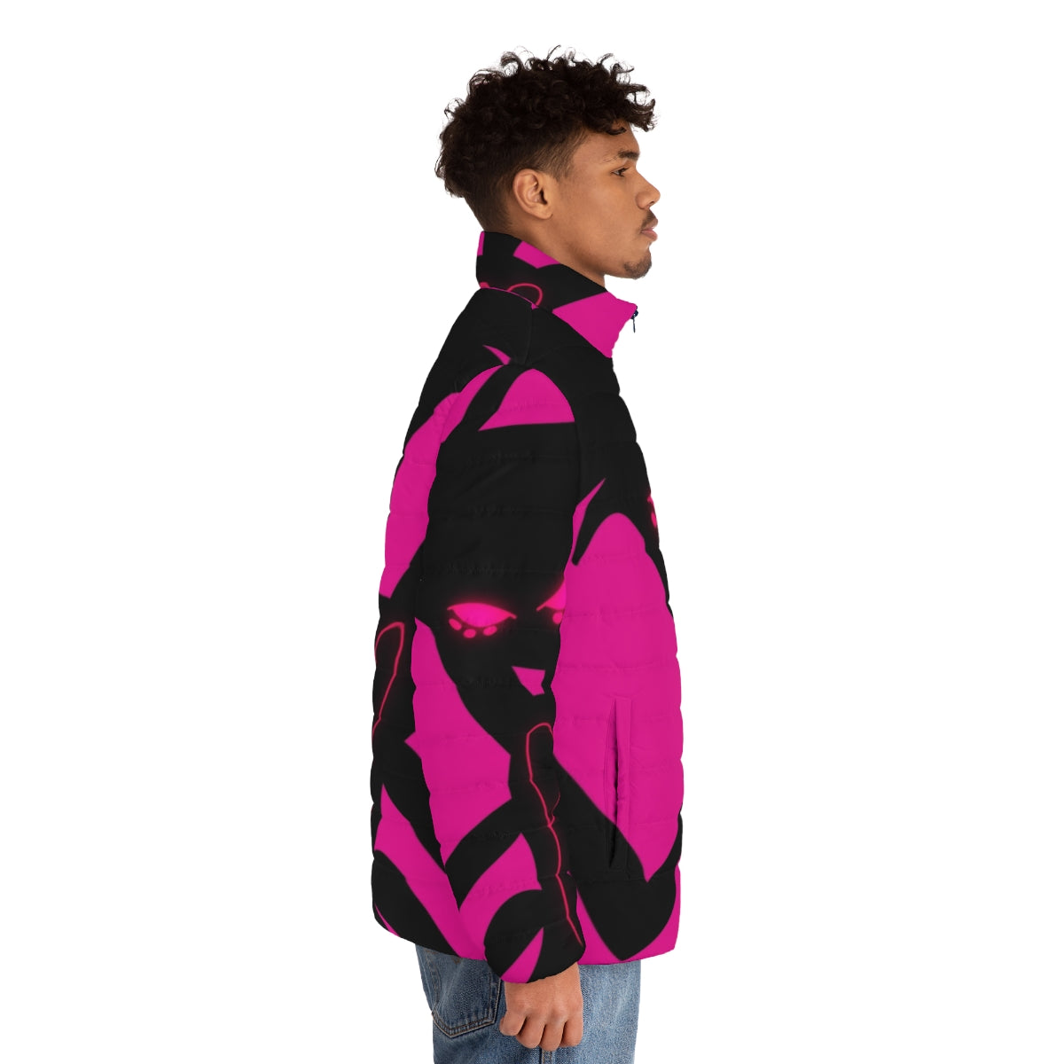 Angel Dust Neon Puffer Jacket featuring Hazbin Hotel character - men side right